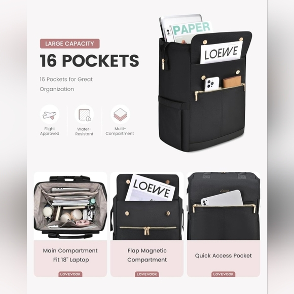 Lovevook 18" Convertible Laptop Travel Backpack w/Accessory Bag - Picture 5 of 10